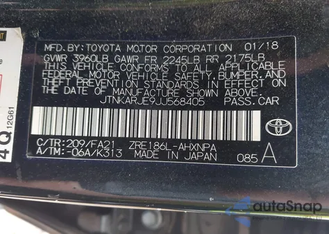 2018 Toyota Corolla Im из США, поврежденный, VIN JTNKARJE9JJ568405